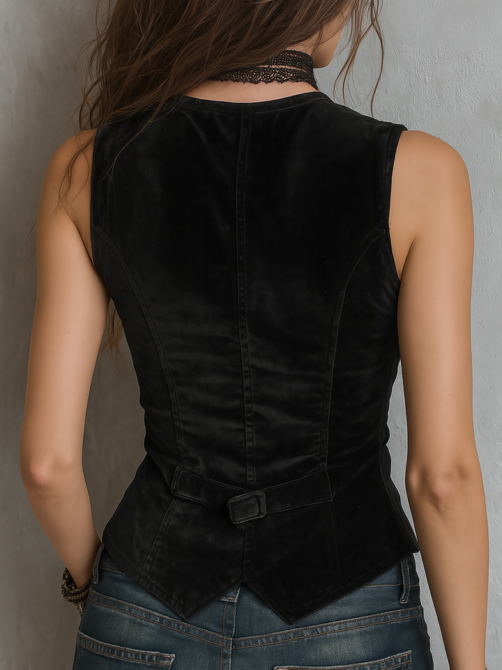 Retro V-Neck Velvet Gilet in Round Design