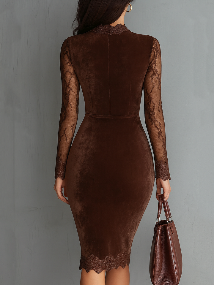 Retro Mini Dress with Keyhole Neckline and Lace Sleeves
