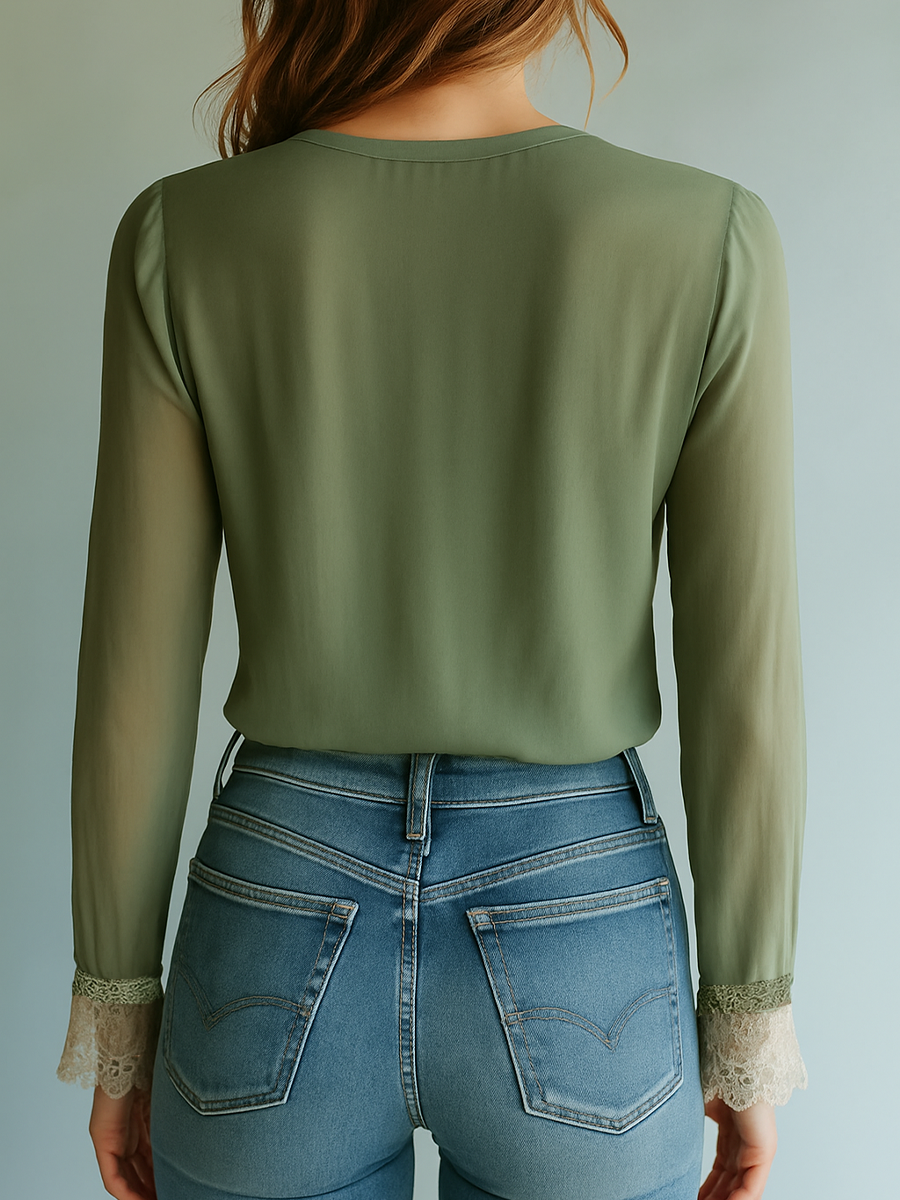 Lace-Trimmed Floral Blouse