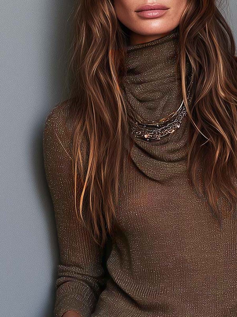 Lightweight Brown Boho Knit Hoodie with Long Sleeves