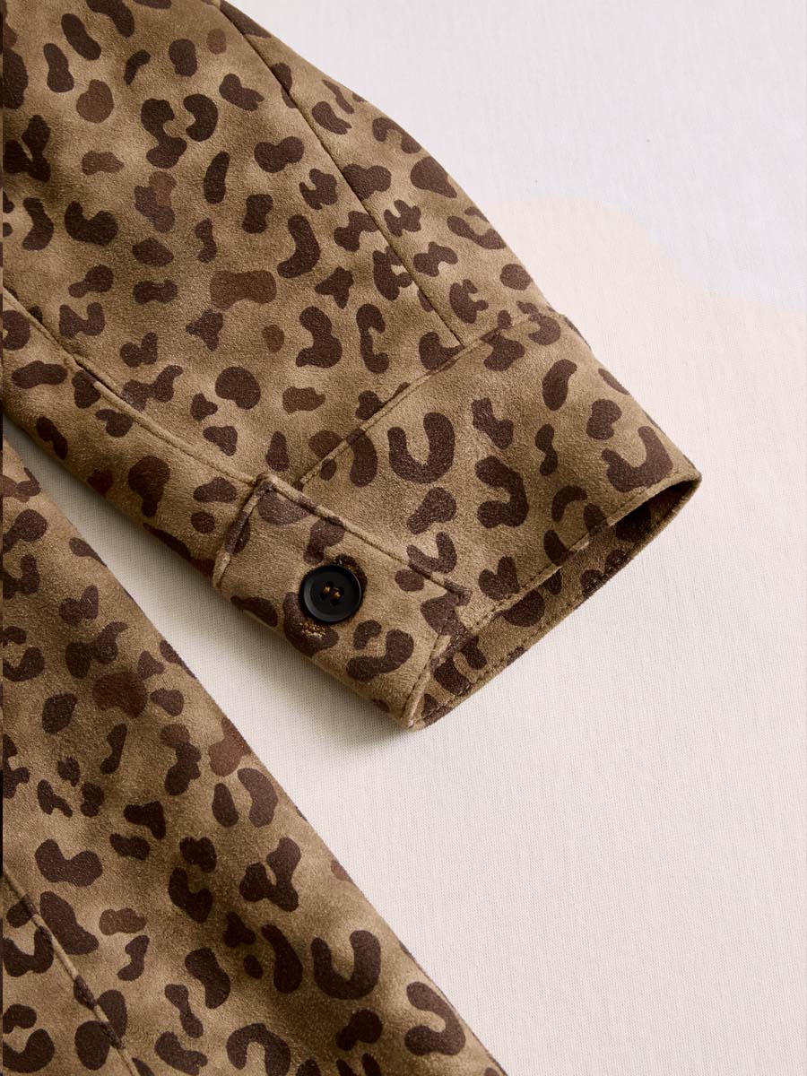 Vintage Leopard Print Eco-Friendly Suede Jacket