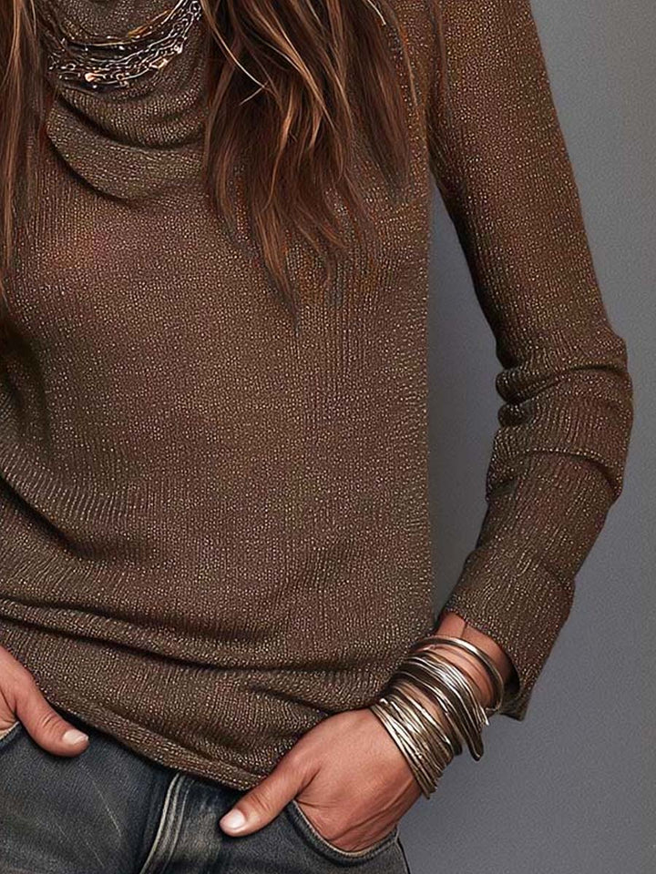 Lightweight Brown Boho Knit Hoodie with Long Sleeves