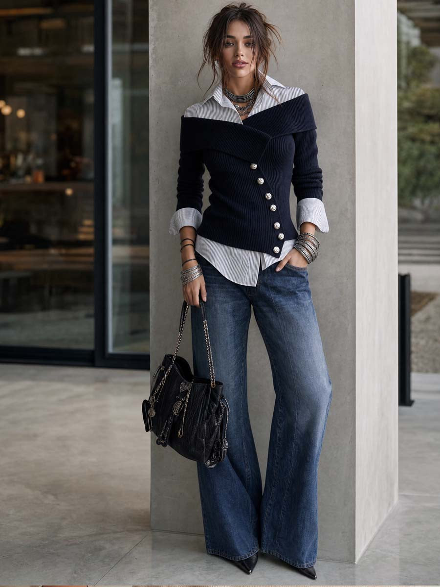 Asymmetrical Knit Top Featuring Faux Layered Design