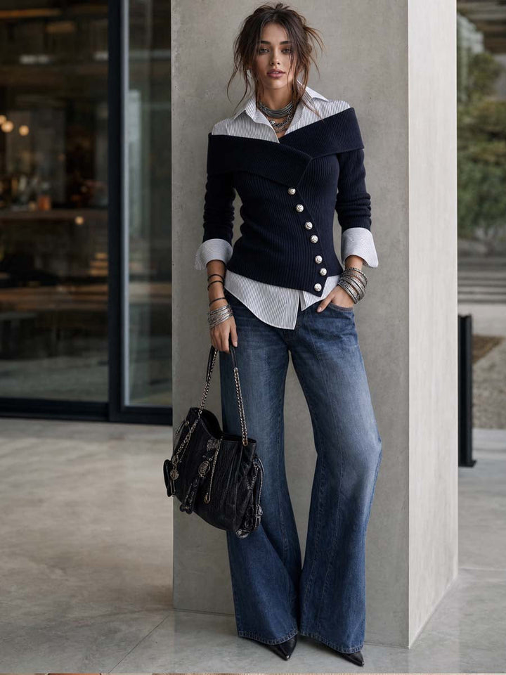 Asymmetrical Knit Top Featuring Faux Layered Design