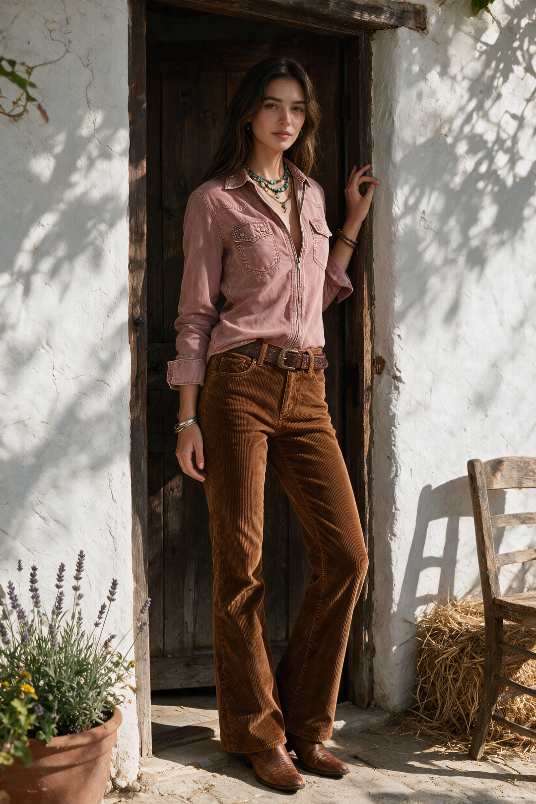 West Soft Blush Pink Denim Zip-Up Top