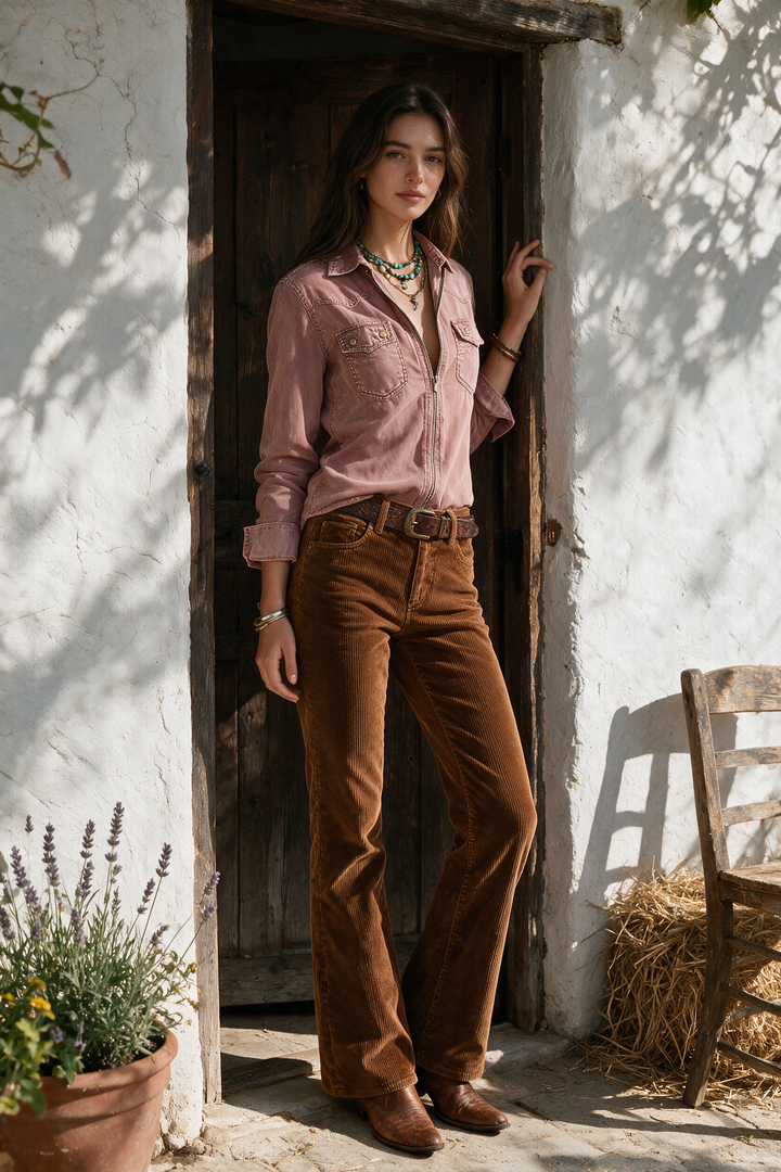 West Soft Blush Pink Denim Zip-Up Top