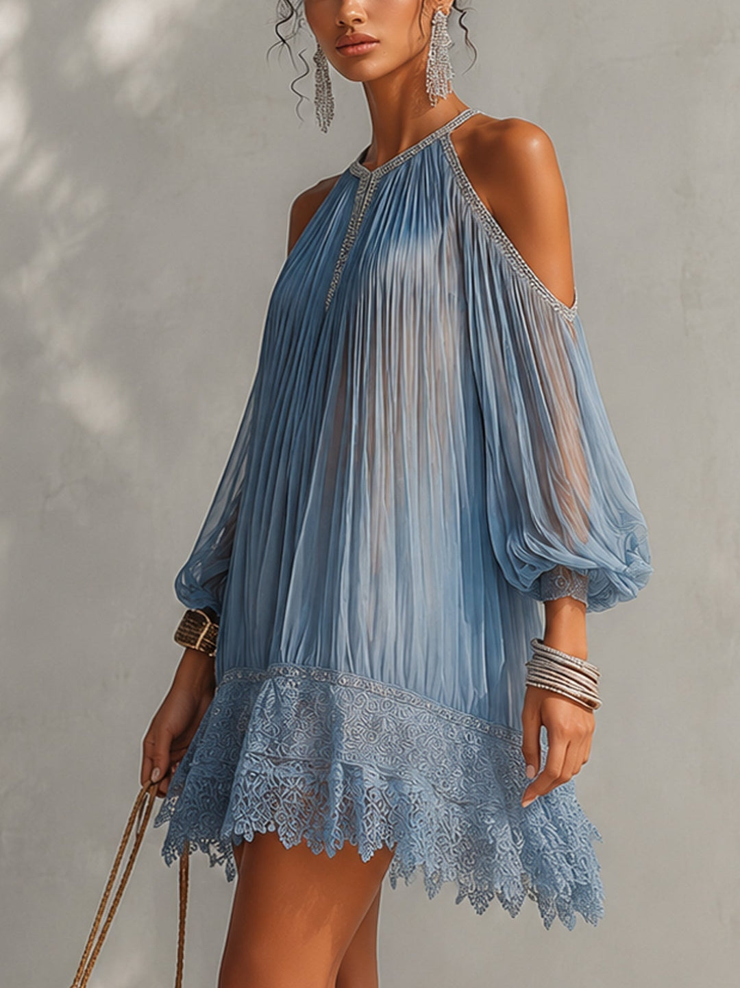 Eulália | Blue Mini Dress Featuring Exposed Shoulders