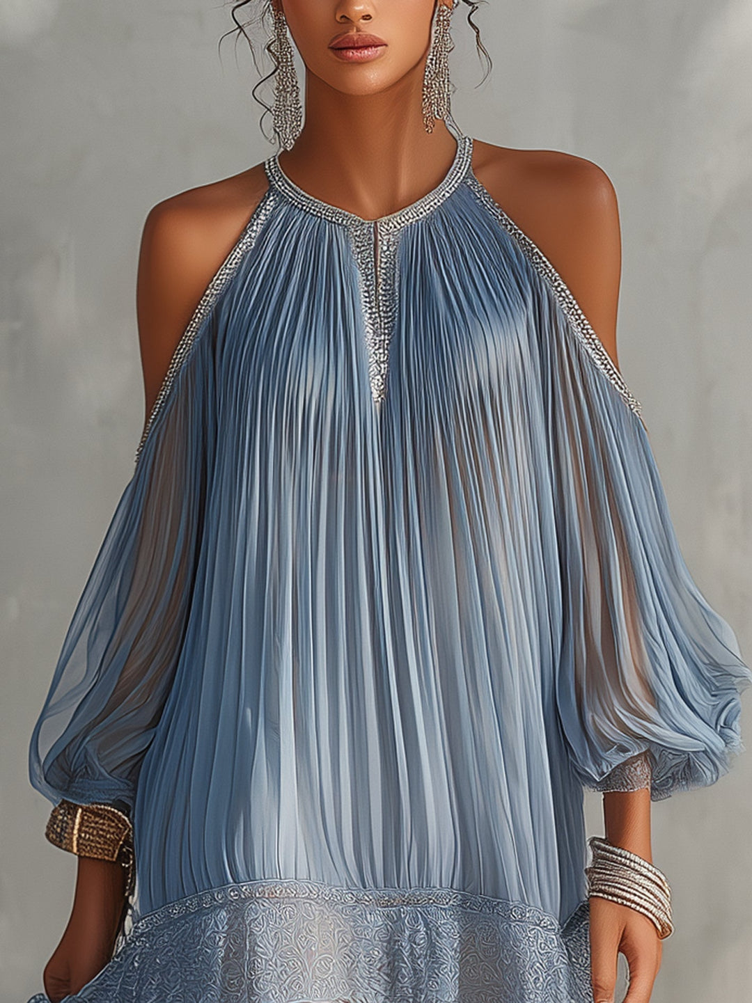 Eulália | Blue Mini Dress Featuring Exposed Shoulders
