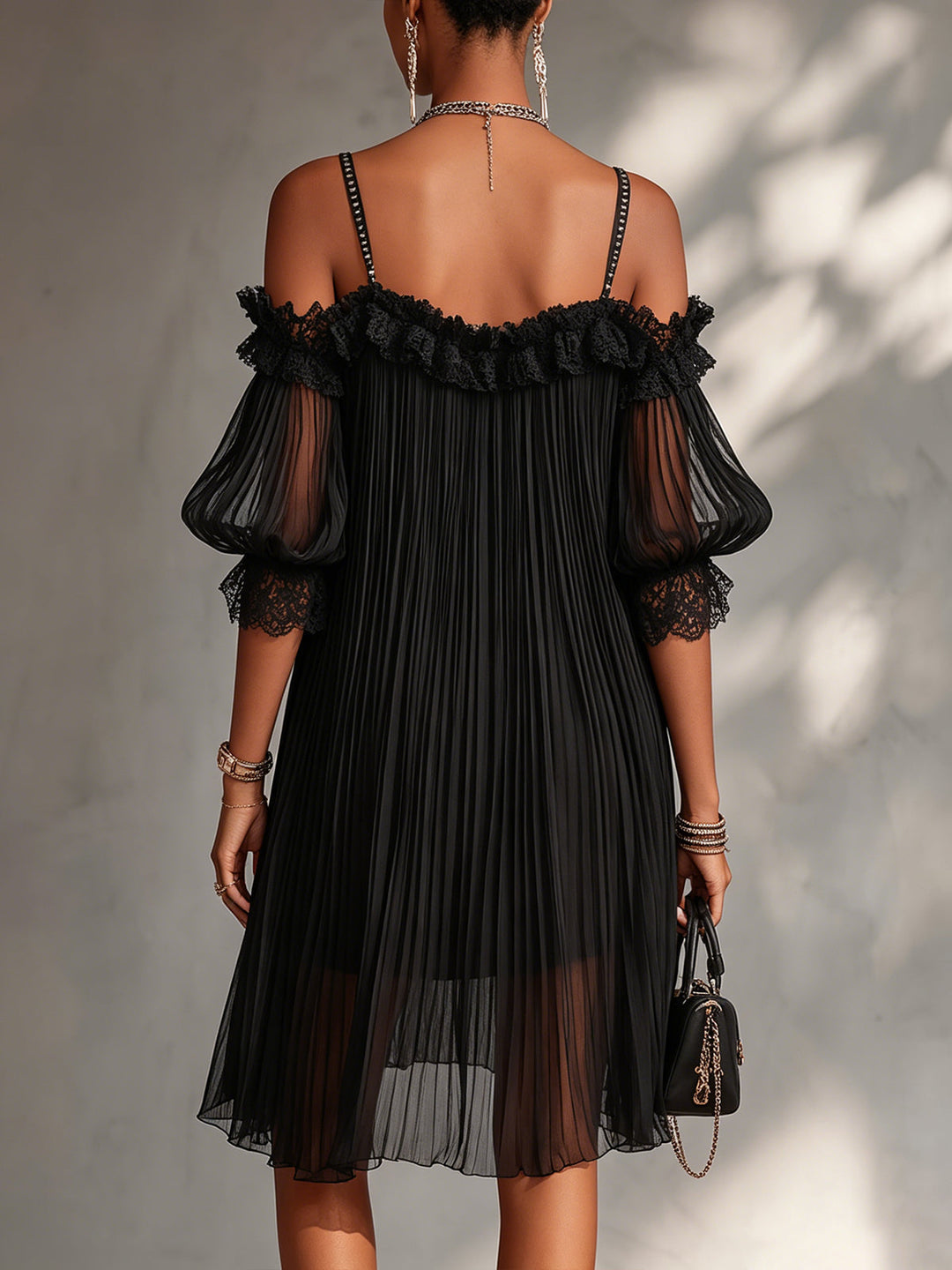 Marta | Black Mini Dress Featuring Exposed Shoulders and Elegant Trim