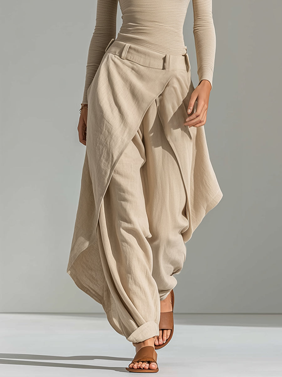 Beige Ensemble with Tailored Top and Flared Trousers