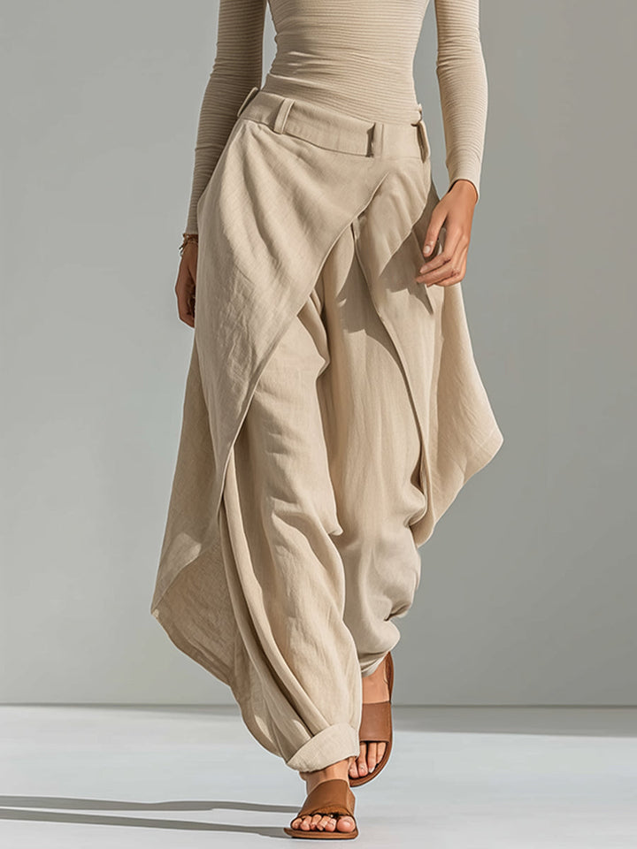 Beige Ensemble with Tailored Top and Flared Trousers