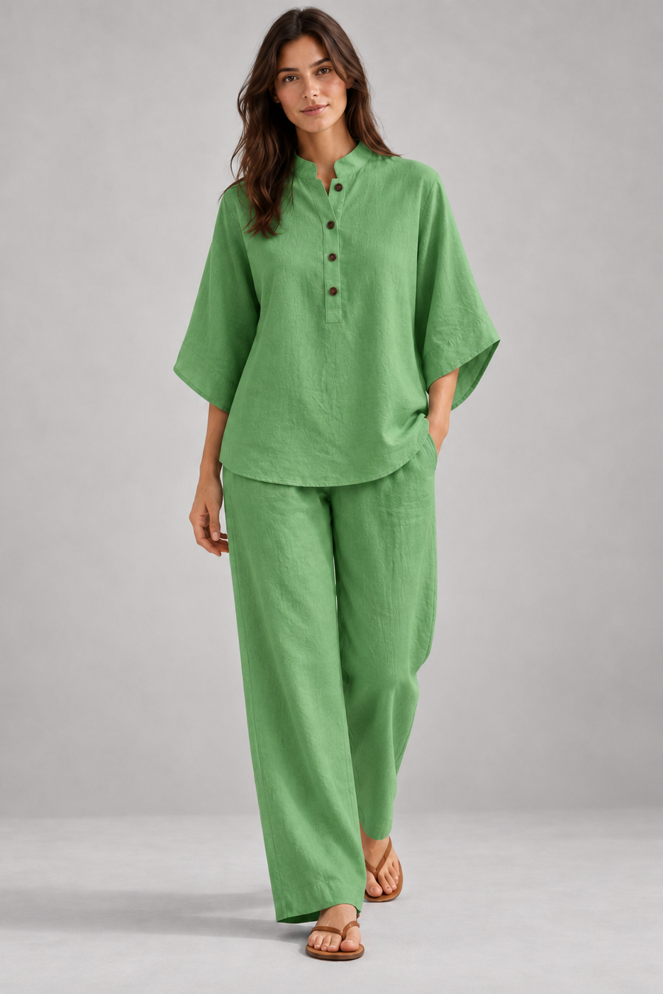 Tereza | Linen-Cotton Batwing Sleeve Two-Piece Set