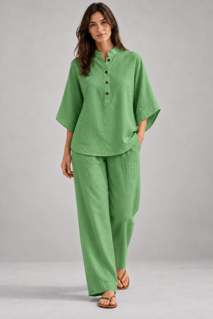 Tereza | Linen-Cotton Batwing Sleeve Two-Piece Set
