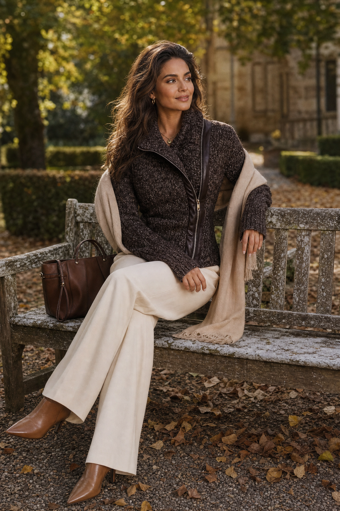 Ribbed Brown Asymmetrical Zip Jacket