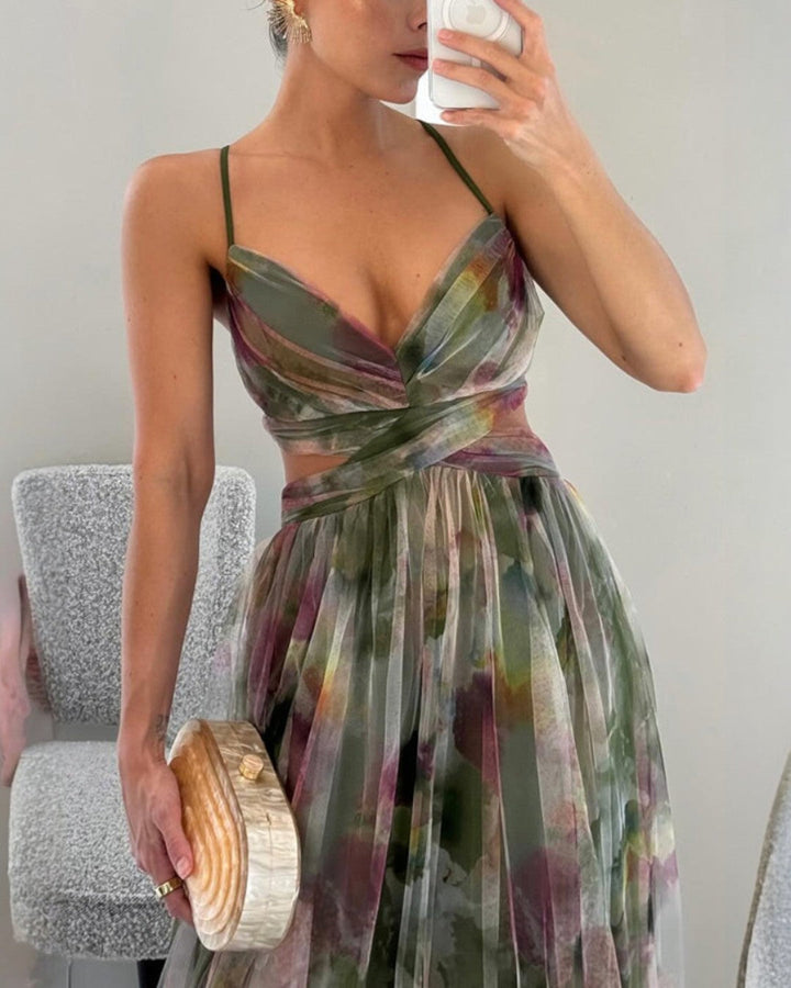 Adelina | Watercolor Chiffon Maxi Dress