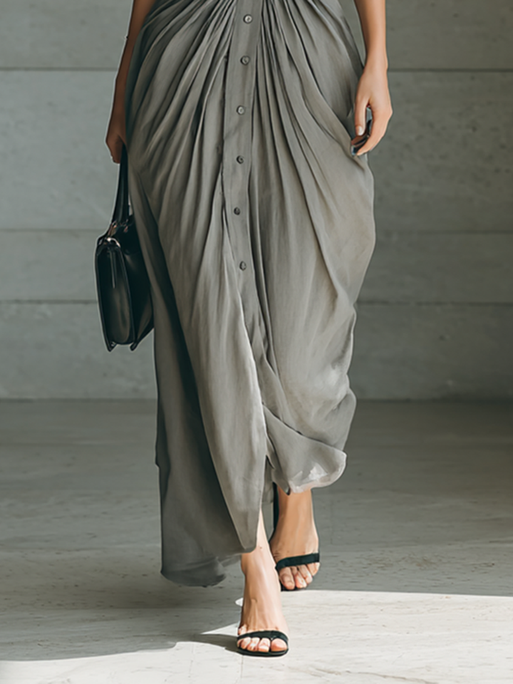 Fabiola | Belted Pleated Maxi Dress