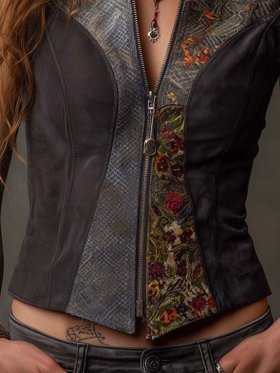Eco-Friendly Suede Patchwork Gilet