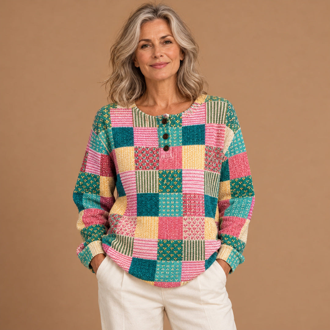 Nuala - Colourful Patchwork Pattern Jumper