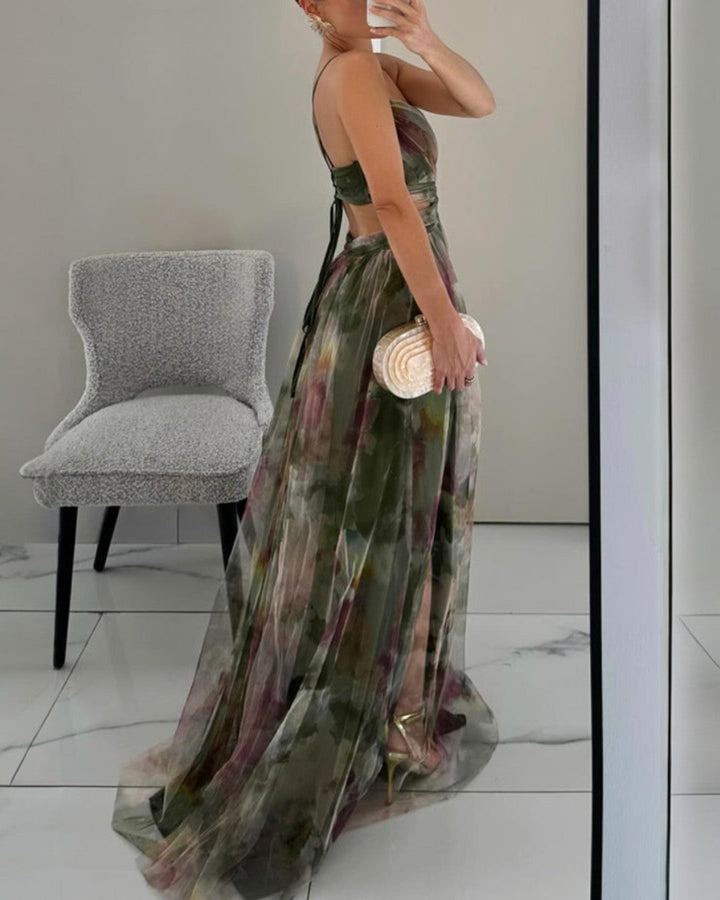 Adelina | Watercolor Chiffon Maxi Dress