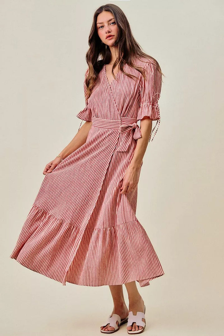 Rozália | Striped Midi Dress with Wrap Design