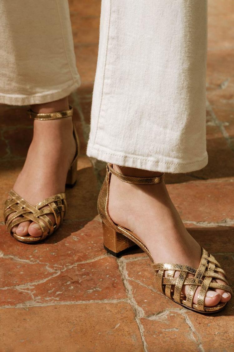 Vittoria - Elegant Gold Peep-Toe Heels