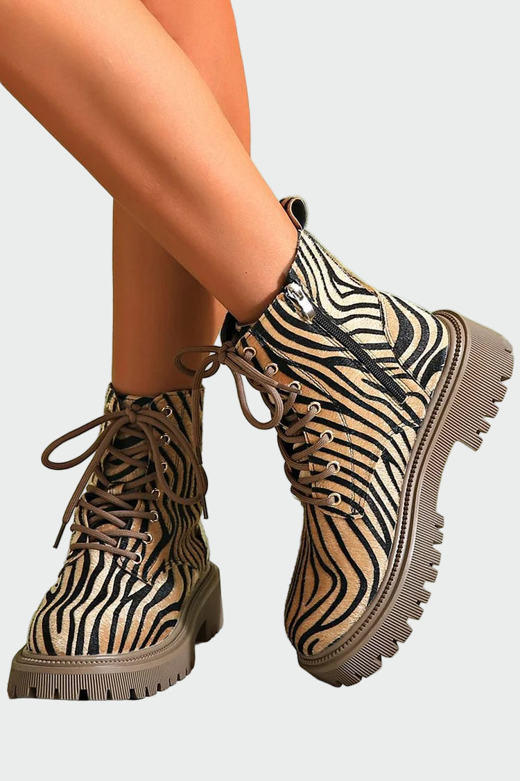 Lace-Up Ankle Boots in Zebra Design