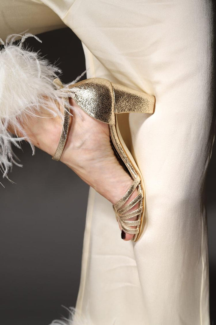 Eugenia - Shimmering Gold Peep Toe Sandals