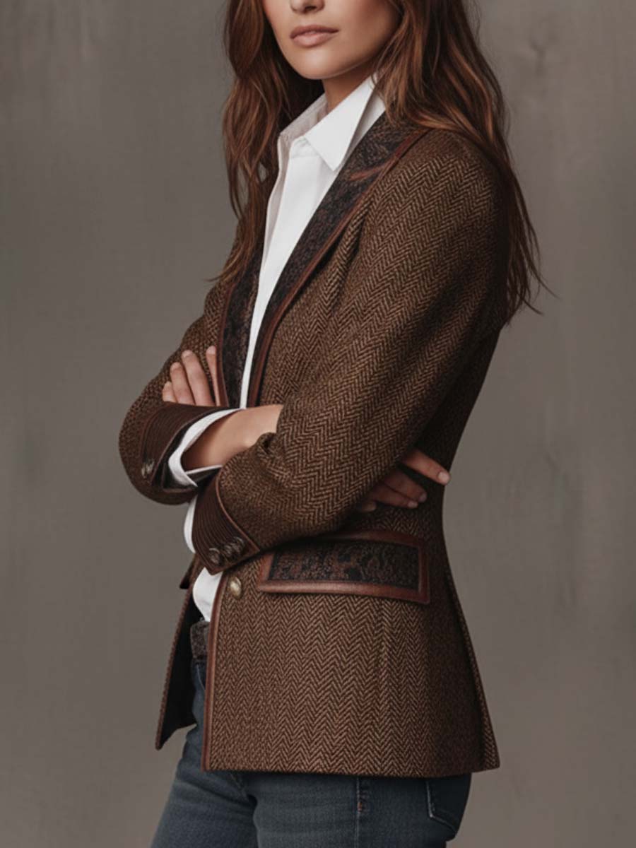 Hollis Chevron Patterned Blazer with Panel Detail