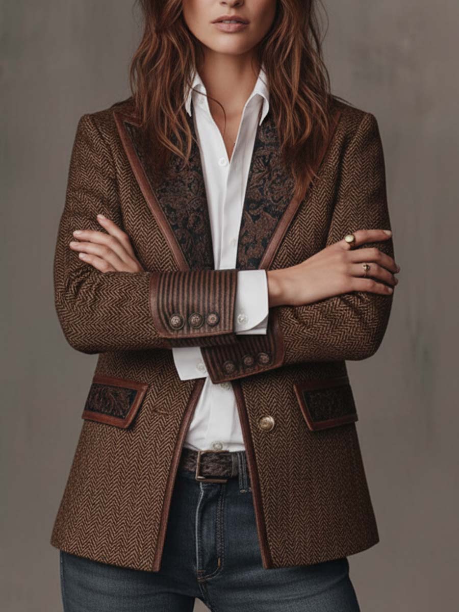 Hollis Chevron Patterned Blazer with Panel Detail