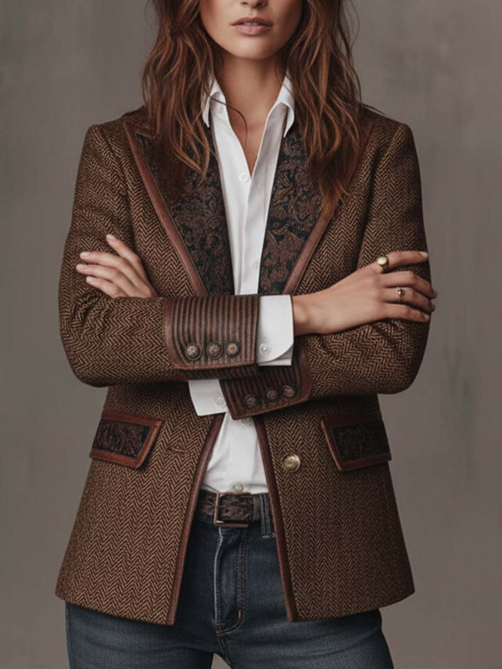 Hollis Chevron Patterned Blazer with Panel Detail