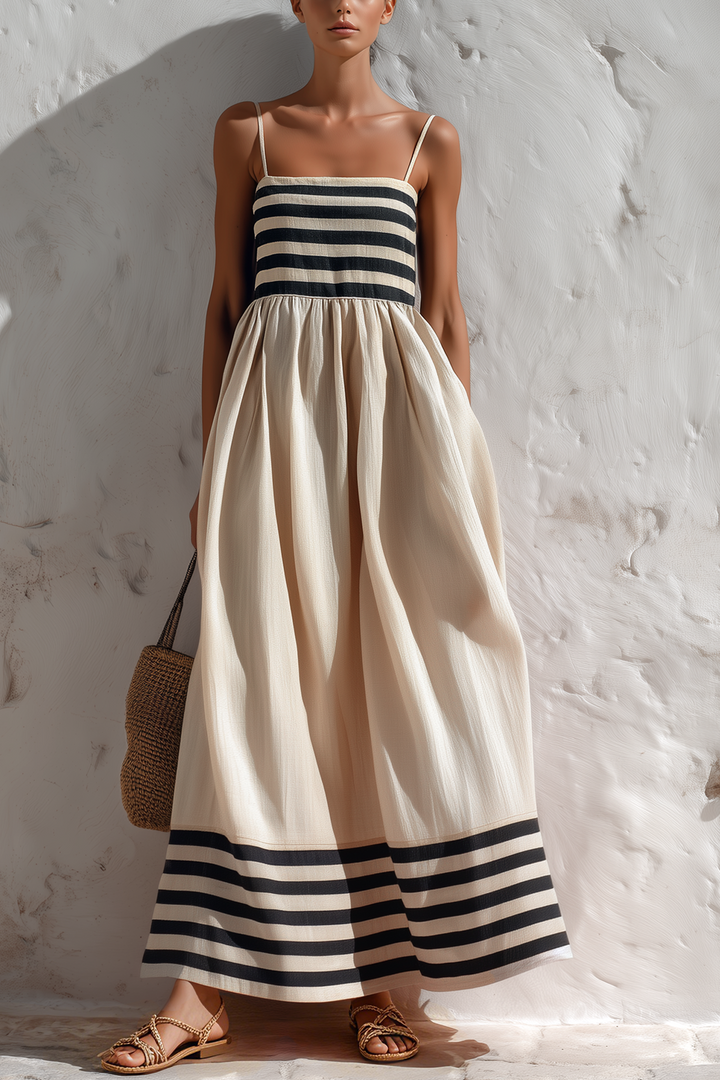 Alexia | Striped Maxi Dress with Contrasting Details