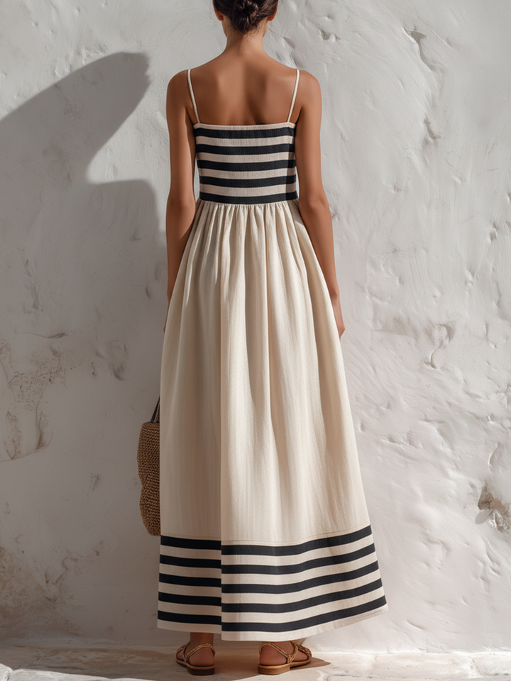 Alexia | Striped Maxi Dress with Contrasting Details