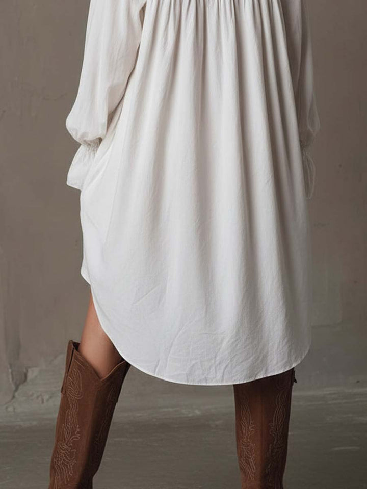 Long Sleeve Mini Dress with Vintage Lace and Asymmetrical Design
