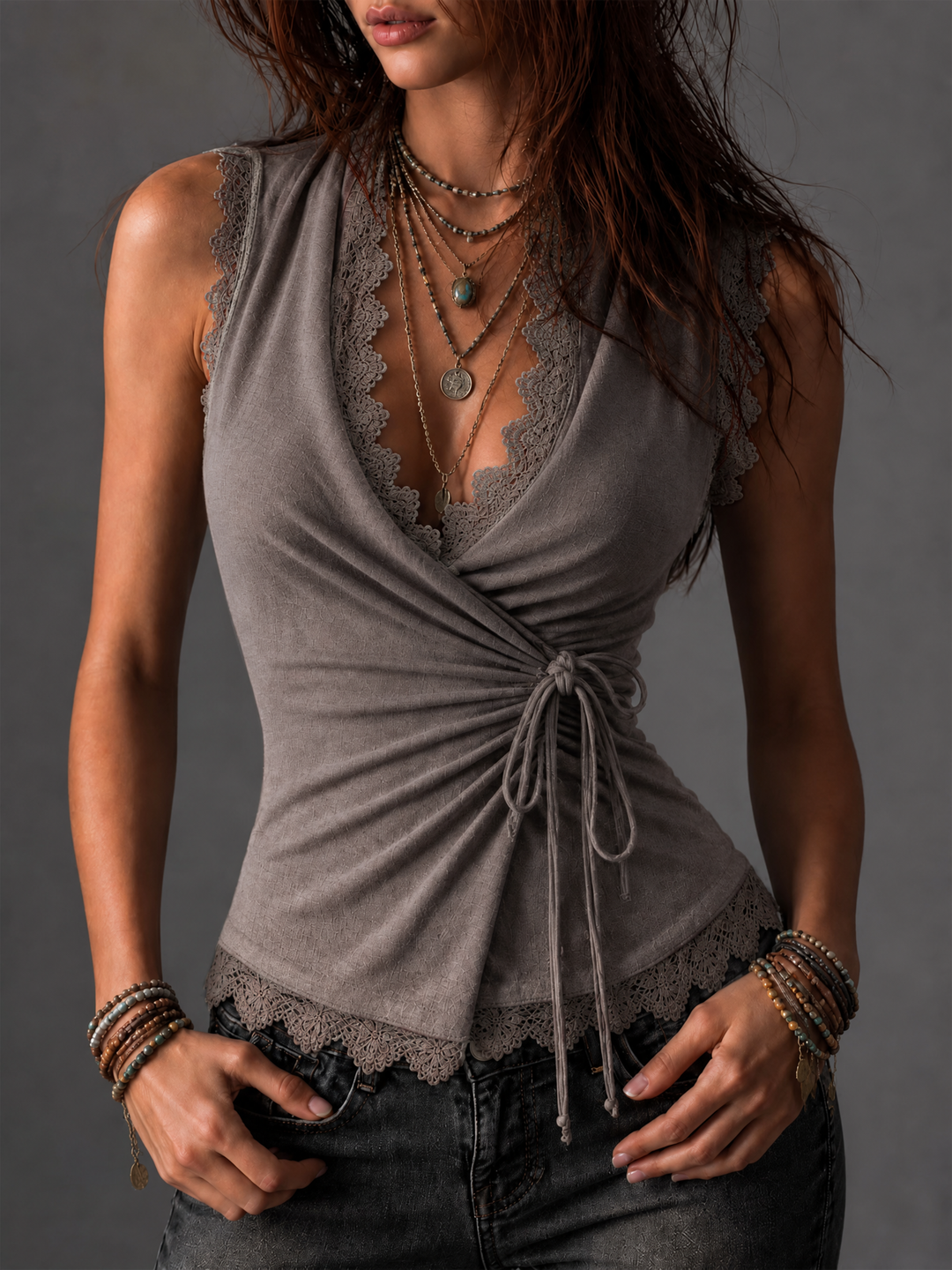 Lace-Trimmed Sleeveless Cotton-Linen Blend Top