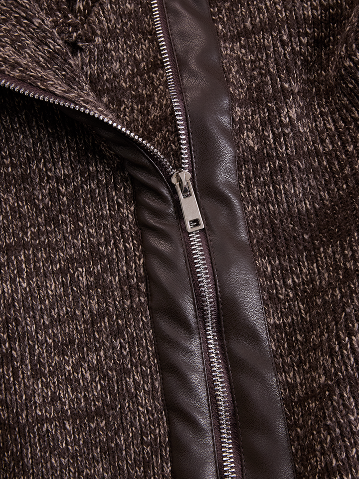 Brown Asymmetrical Zip-Up Ribbed Jacket
