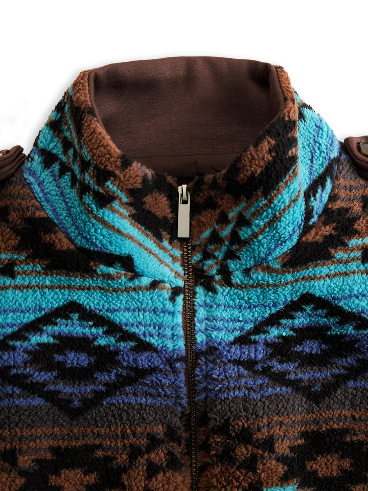 Vintage-Inspired Bohemian Wool Coat with Tribal Patterns