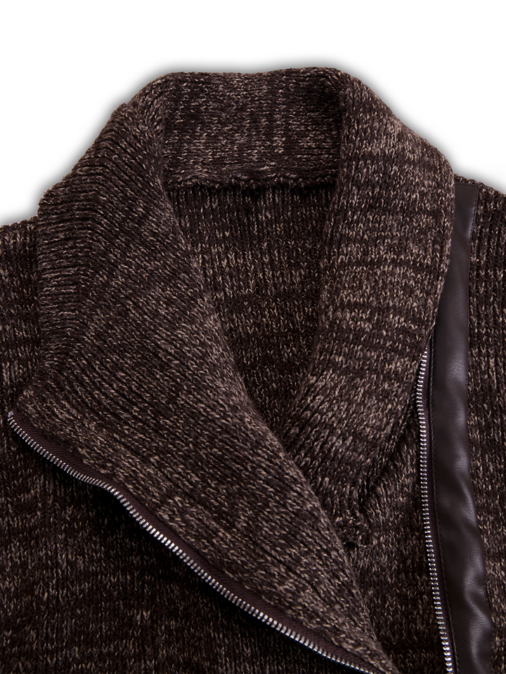 Brown Asymmetrical Zip-Up Ribbed Jacket