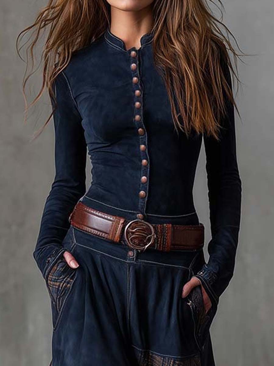 Vintage-Inspired Patchwork Suede Maxi Dress with Plaid Details