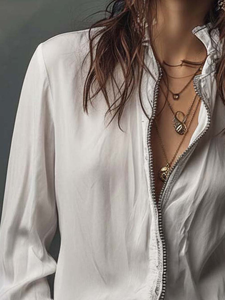 White Puff Sleeve Blouse with Zip Detail