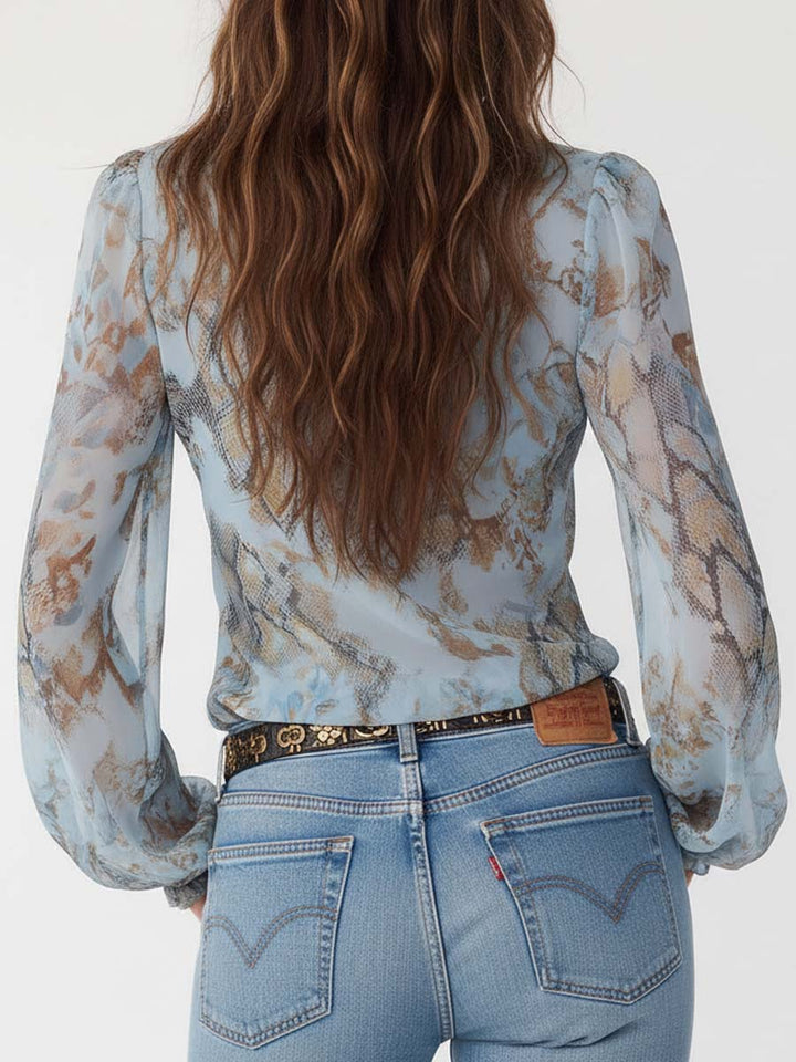 Ice Blue Chiffon Blouse with Front Zip