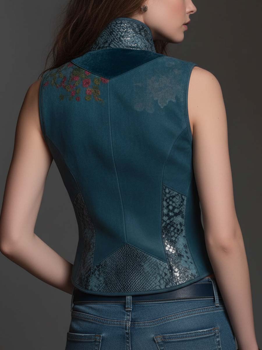 Front Zip Dark Turquoise Velvet Gilet