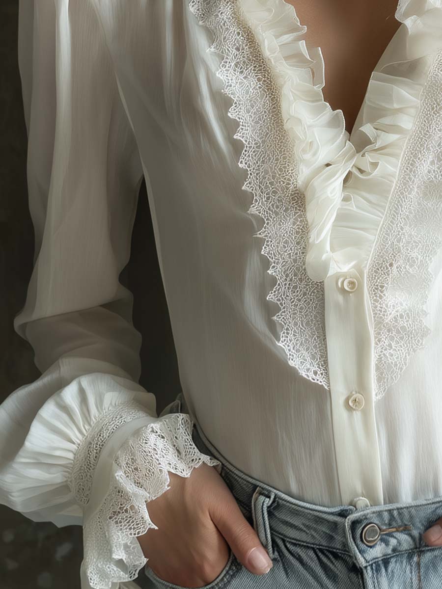 Ivory Puff Sleeve Lace Blouse – Perfect for Romantic Occasions