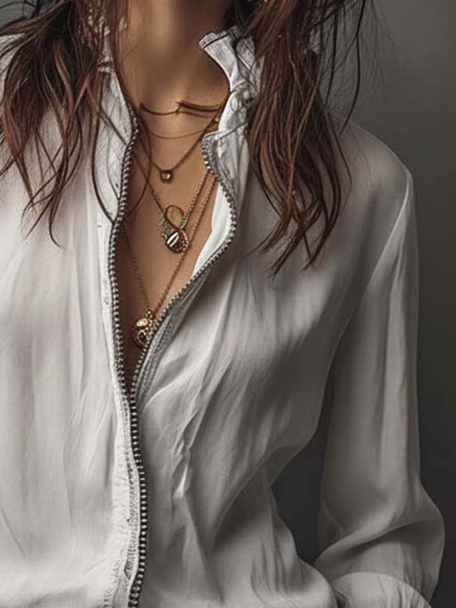 White Puff Sleeve Blouse with Zip Detail