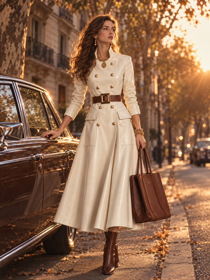 Chic Double-Breasted Belted Coat Dress