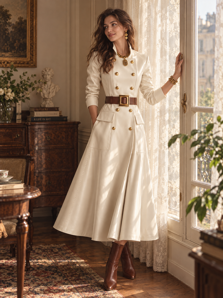 Chic Double-Breasted Belted Coat Dress