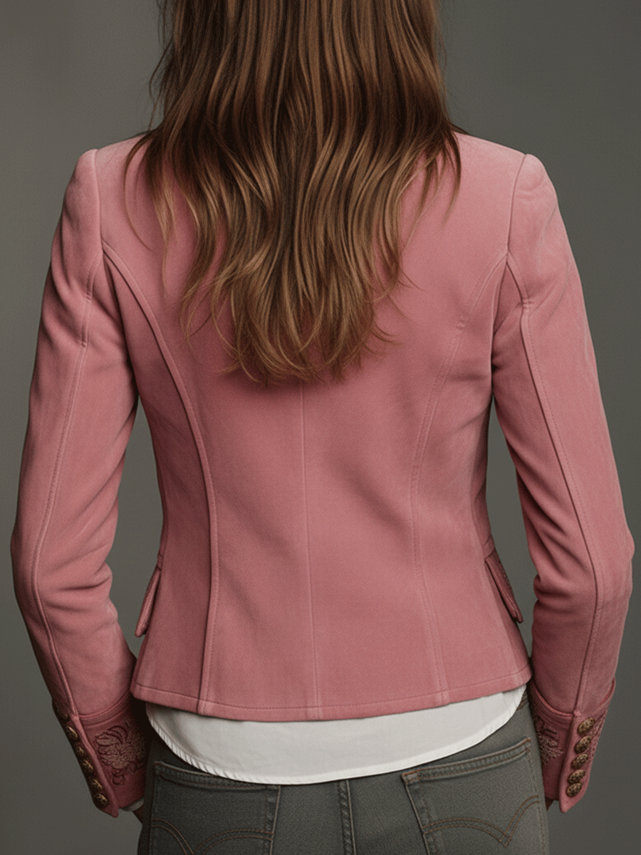 Retro Double-Breasted Suede Blazer Featuring Elegant Embroidery