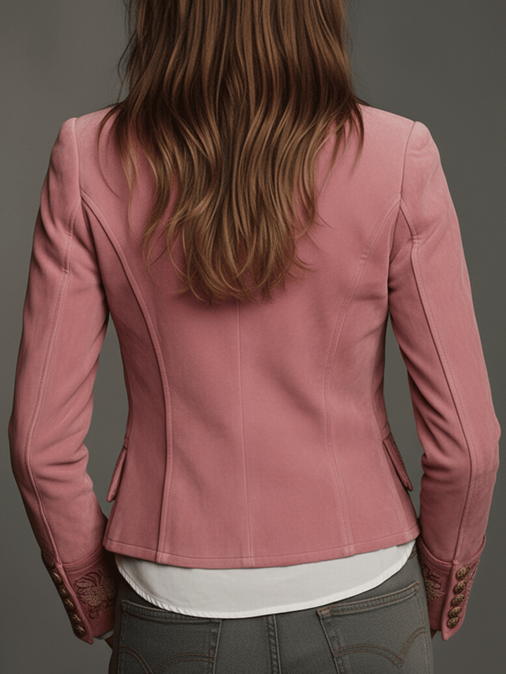 Retro Double-Breasted Suede Blazer Featuring Elegant Embroidery
