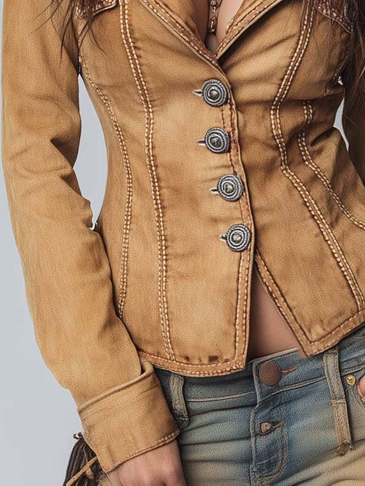 Vintage-Style Slim Fit Lime Jacket Crafted from Distressed Denim