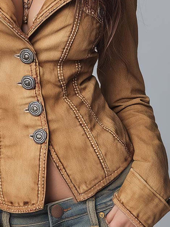 Vintage-Style Slim Fit Lime Jacket Crafted from Distressed Denim
