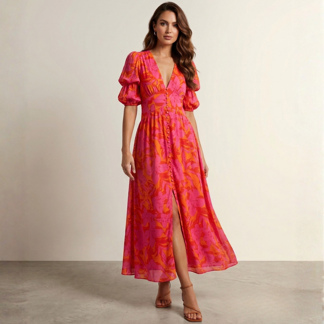 Elena - Maxi Dress Featuring a Plunging Neckline